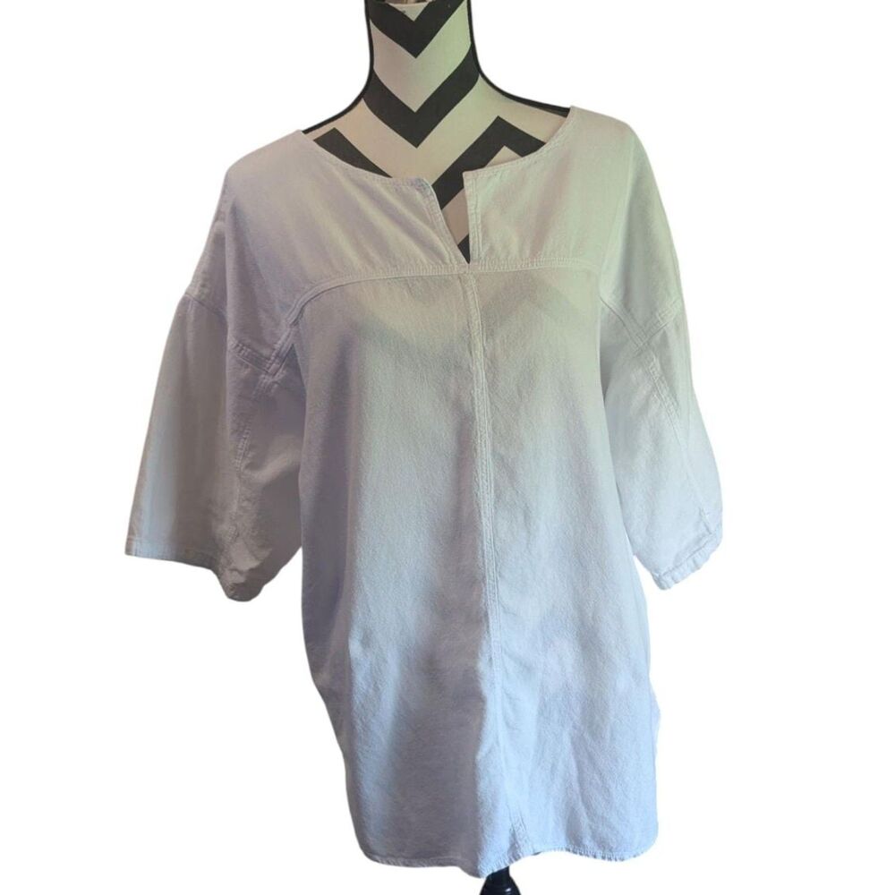 Cottonseed Wear L Women's White 100% Cotton Split V-Neck Tunic Top